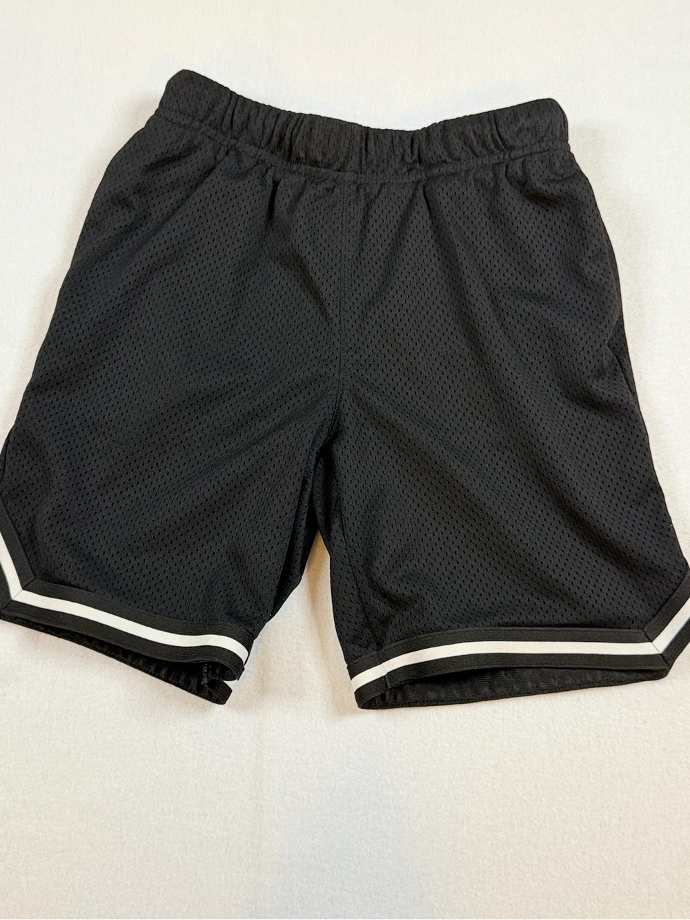 Boys Black Mesh Athletic Shorts with White Trim